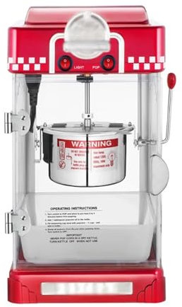 Retro Table Top Popcorn Maker Machine with Large Capacity Heating Chamber for Fast Popping at Home Theater Parties