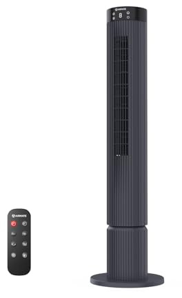 Airmate Ventilatore a colonna a 12 velocità di vento, ventola silenziosa velocità 10 m/s ventilatori torre per camera da letto, 3 modalità/timer 12 ore, schermo LED, ventilatore da 40 watt, grigio
