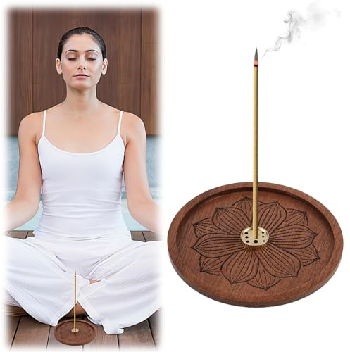 Holzlotus Räucherstäbchen Halter, Räucherstäbchenhalter mit 9 Loch | Incense Holder mit 4.27-Zoll Asche-Auffangschale für Heimdekoration, Meditation Yoga und SPA