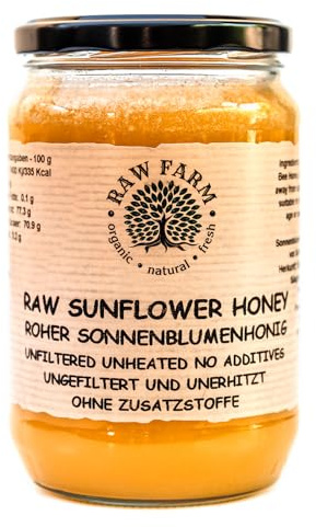 Raw Farm – 900g miele puro di girasole – non filtrato, non riscaldato, spremuto a freddo – ricco di enzimi e polline – diretto dall’alveare