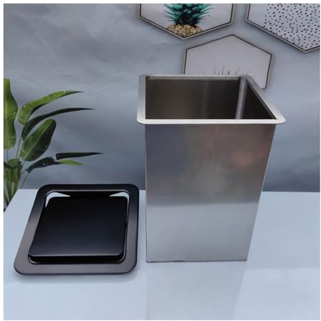 Cubo de Basura Cuadrado Empotrado con Tapa, Solapa de Acero Inoxidable integrada, Cubo de Basura Oculto para encimera, cesto de Basura para encimera, Oficina, Cocina, Negro, 27,5 x 19,5 cm