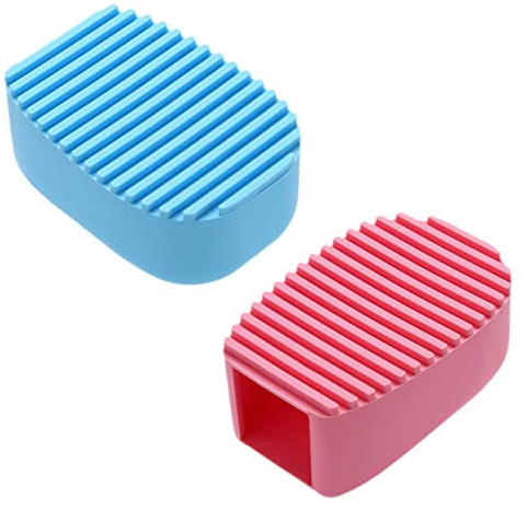 GALPADA 2pcs Handheld Candy Color Silicone Washing Brushes Mini Laundry Scrubbing Brush for Clothes Cleaning Stain Removal Blue Pink