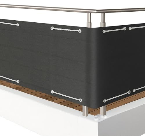 Trintion Balkon Sichtschutz Wetterfeste Balkonverkleidung Polyethylen Windschutz mit Stabile Metallösen Zwei Befestigungsmöglichkeiten Ohne Bohren Montage für Balkon Terrasse Zaun (Schwarz 90x500cm)