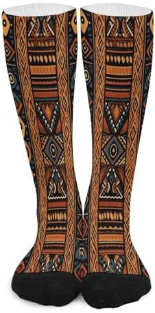 LOKLNEYK Halva vaden strumpor traditionell afrikansk design mönster unisex atletisk besättning kudde strumpor casual crew-strumpor för löpning träning absorberande kudde