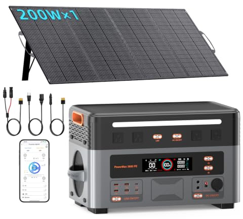 IEE 3200W Estación de Energía Portátil P3200 con Panel Solar 200W, Generador Solar 2048Wh, Batería LiFePO4, Carga al 80% en 45 min, APP, 16 Puertos, Power Station para Camping, Caravana y Emergencias