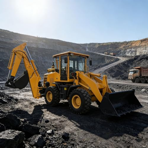 Tractopelleteuse compacte avec chargeur avant hydraulique et pelle arrière – Mini chargeuse rétrocaveuse pour ferme, construction et chantiers éloignés