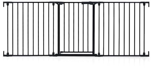 COSTWAY Barrera de Seguridad para Niños, 74,5-198 x 74,5 cm, Valla de Seguridad de 3 Paneles con Doble Bloqueo, Apertura en Dos Direcciones, Puerta Escalera de Metal para Bebés y Perros (Negro)
