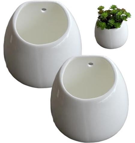 Wand-Pflanzgefäß für den Innenbereich, 2er-Pack Keramik-Wand-Pflanzgefäß mit Loch zum Aufhängen, moderner Hänge-Blumentopf für Sukkulenten und kleine Pflanzen, Heimdekoration für den Innenbereich, we
