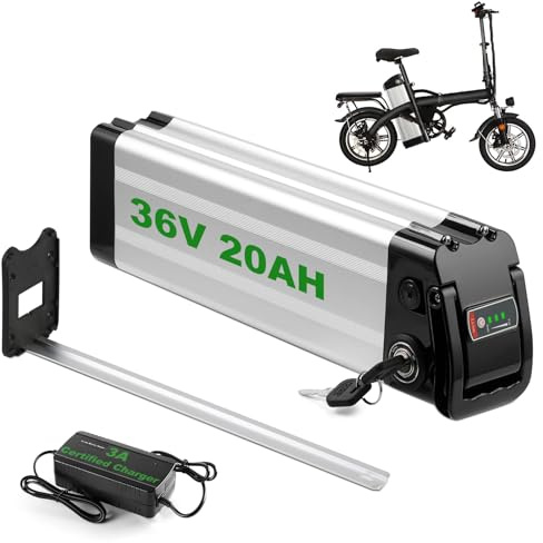 siismi 36V 20Ah Batteri för Elcykel, Silver Fish Litiumbatteri Vattentätt och Vikbart för Elcykel med 4-Pinnars Utgång, för Motor 36V