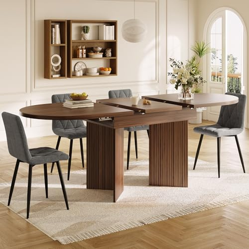Ligterra Ausziehbarer Esstisch, Ausziehbarer Küchentisch, Frühstückstisch mit Regalen, mit Hilfe Innenliegender Einlegeplatten, für Küche, Esszimmer, Wohnzimmer, 120-160×80×75cm (Nussbaum)