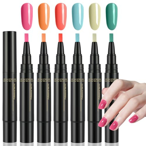 AYBUY Asciugatura Rapida Unghie Smalto Penne, 3 in 1 Smalto Per Unghie | One Step UV Nail Polish Pen, Pennarelli per Smalto unghie a 6 Colori ad Asciugatura Rapida per donne, ragazze, Serie Colorata