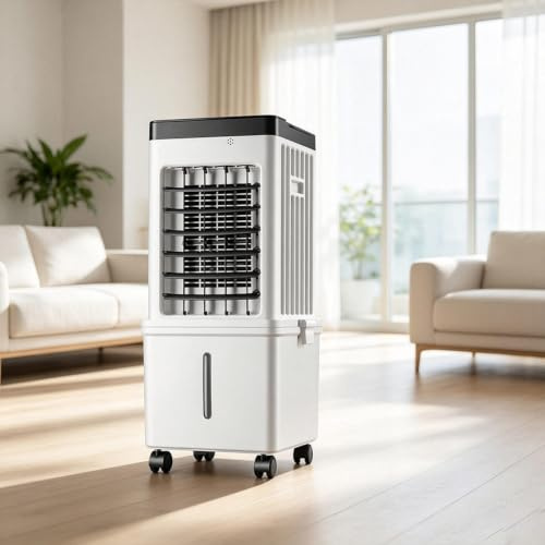 Condizionatore Portatile con Tubo 2-8h Timer Tragbar 10l WasserküHlung Flusso d'Aria Regolabile, Alette Orientabili, 3 Livelli di velocità per Camera da Letto E Studio