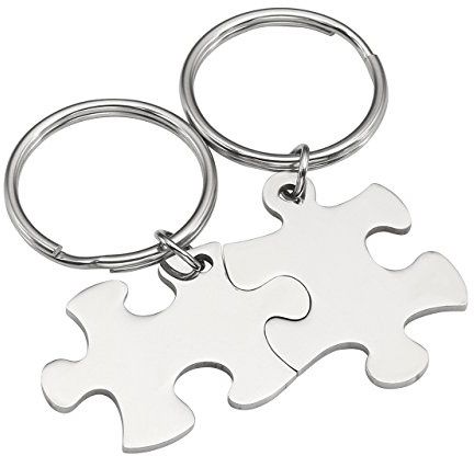 PiercingJak Personalized Gravur 2X Edelstahl 33 * 22mm Zwei Puzzle Schlüsselanhänger Partner Paare Liebe Freundschaft Schlüsselring Keychain