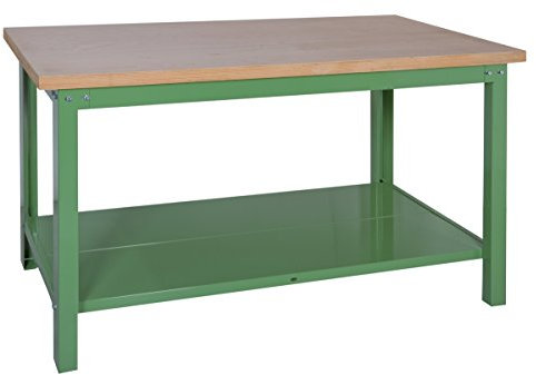 Carmeccanica ART067L Banco da Lavoro Professionale con Piano in Legno di Faggio, Lunghezza Mm 1500, Verde