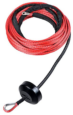 RED 50' x 3/16 Synthetic Winch Rope Cable + Round Stopper Rubber Compatible with Jeep Truck ATV UTV