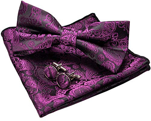 JEMYGINS Paisley Fliege und Einstecktuch mit Manschettenknöpfe Sets für Herren