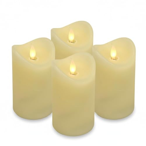ToCi 4 x LED Kerzen Creme 7,5 x 12,5 cm – Echtwachskerzen flammenlos mit beweglicher Flamme & Timer - Stumpenkerzen mit LED-Licht für Advent, Deko, Grablicht, Innenbereich