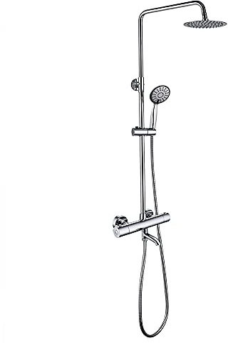 Kibath L445521 Thermostatsäule mit rundem Auslauf, mit ausziehbarem Rohr von 80 bis 120 cm. mit integriertem Umwerfer. Handbrause und Sprühkopf oben, rund, garantierte Ersatzteile, Chrom glänzend