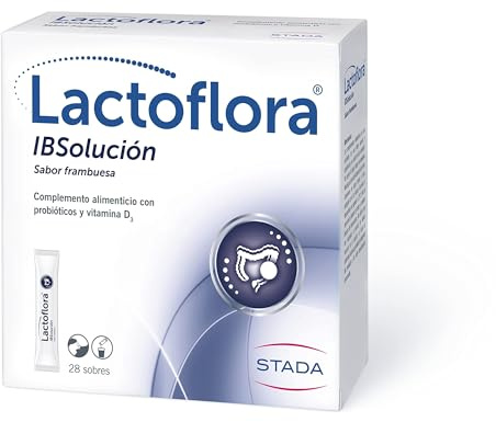 Lactoflora IBSolución, probióticos bienestar digestivo, 28 sobres frambuesa