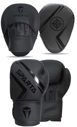 Boxing gloves and pads set Focus Punch Mitts MMA Training Sparring Hook and Jab strike target with Punching Gloves (Black, 16 OZ)