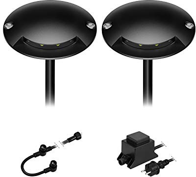 ledscom.de LED Boden-Aufbauleuchte BUNDA, 1-flammig, extra-flach, für außen, Aluminium, schwarz, rund, 7cm Ø, warmweiß, 2er Set