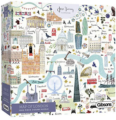 Gibsons Map of London 1000 Piece Jigsaw Puzzle for Adults - London Landmarks Artwork by Josie Shenoy - Premium Recycled Board – Sustainable Gift Made in the UK/EU for Great Gift for Puzzle Lovers