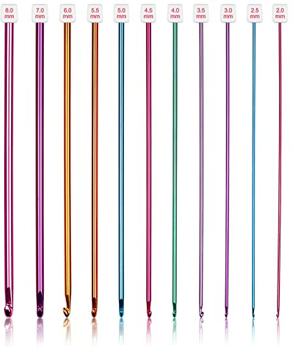 Coopay Tunesische Häkelnadeln Set, 11 Stück Bunt Aluminium Tunesische Stricknadeln Häkeln, Afghanische Häkelnadel Set für Anfänger, Häkel- und Stricker, 2,0-8,0 mm Leicht Tunesische Häkelnadelset