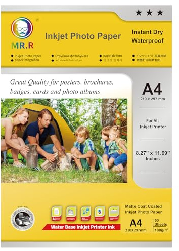 MR.R 180g/m² 50 Blatt A4 Format einseitig mattes Inkjet-Fotopapier tintenstrahldrucker matt foto paper Sofort Trocken Wasserfest Hochweiß fotoblätter