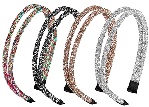 4 Stücke Stilvolle Glitter Strass Stirnbänder, harte rutschfeste Gabeln, Haarbänder für Frauen, Stirnbänder aus Strass, Haarnadeln für Mädchen, Geschenke usw (4 Farben)