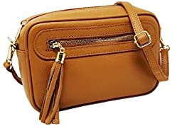 Bolso Bandolera Mujer Pequeño de Cuero, Ajustable, 2 Bolsillos con Cremallera Piel, Artesanía italiana, Joy