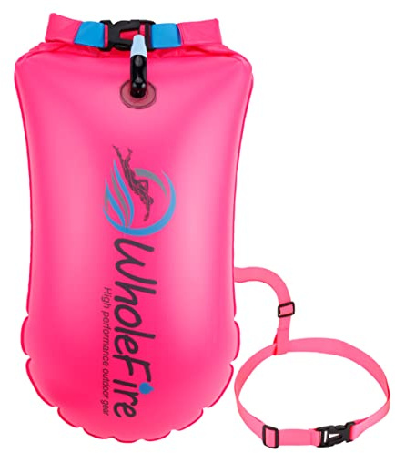 WholeFire 20L Swim Buoy Waterproof Inflatable Tow Float Swim Safety Float for Water Sports, Open Water Swimmers, Triathletes, Kayakers and Snorkelers - Pink