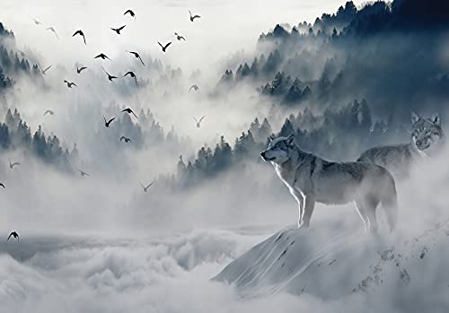 WallArena Vlies Fototapete, Wolf, 368x254cm | Fototapeten - Tapeten - für Wohnzimmer Schlafzimmer - Vliestapete Wandtapete Tapete 3D Effekt- inkl. Kleister