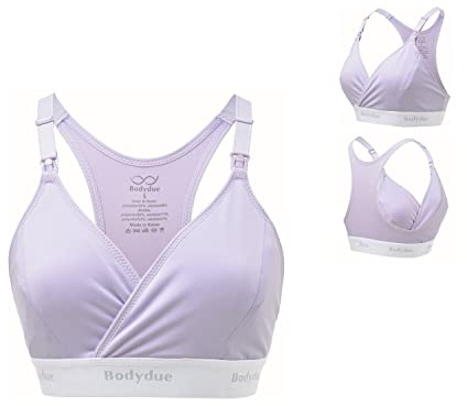 Bodydue Absobra Nursing Pad-Free Nursing Bra for Easy Breastfeeding Maternity Essential Wireless Full-Coverage Comfort (Medium, Lavender)