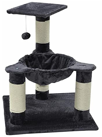 nanook Kratzbaum Katzenbaum klein Peppy - XXL Liegemulde - großer Sitzplatz - 4 Kratzstämme Ø 9 cm - grau - 80 x 62 x 62 cm