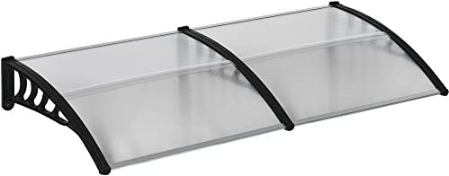 Outsunny Tejadillo de Protección 200x96x27 cm Marquesina Exterior para Puertas y Ventanas contra Sol y Lluvia con Soporte de PP Policarbonato Transparente