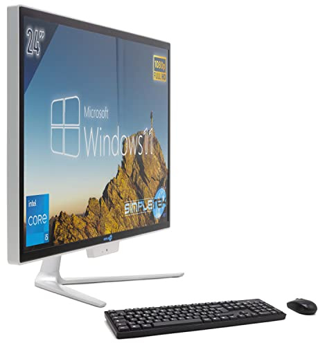 SIMPLETEK PC All in One Core i5 upp till 3,20 GHz, 16 GB SSD RAM 240 GB Windows 11 Pro | 24 tum FHD-skärm integrerad webbkamera WiFi BT LAN HDMI | Fast dator för hemmakontor i skolan