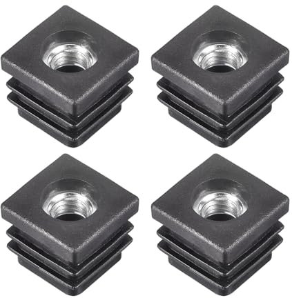 Sourcing Map 4-Piece M8 Threaded Square Tube Inserts - Black Plastic Plug Caster Inserts for 0.79 x 0.79 OD Square Tube End Caps