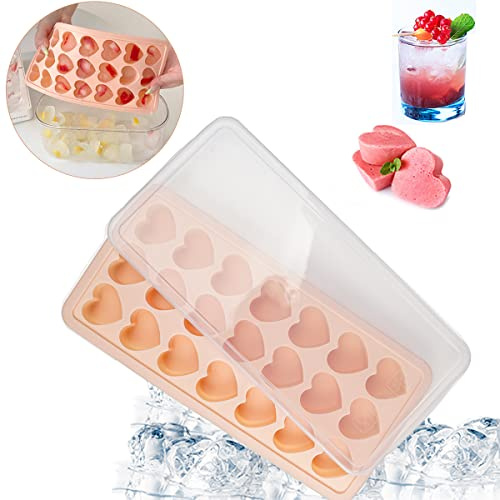 21 Cavidades Bandeja De Hielo de corazón de Silicona Moldes con Tapa