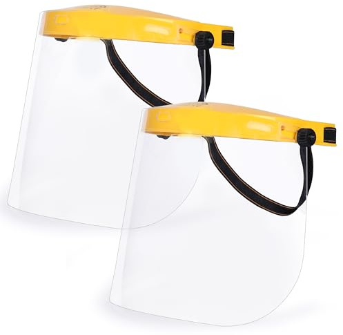 SAFE HANDLER Clear Protective Face Shield Mask with Adjustable Elastic Headband, Polycarbonate Visor, Reusable & Lightweight Full Face Protection, Yellow (Pack of 2)