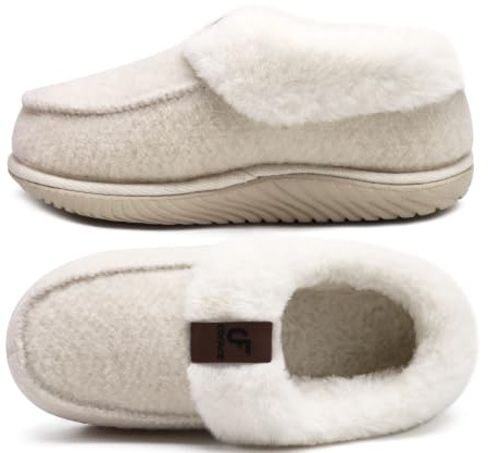 COFACE Zapatillas Casa Mujer Invierno Cerradas Termicas Pantuflas Caliente Peluche Piel Forradas Comodas Memory Foam Slippers Ortopedicas Antideslizante Goma Suela Babuchas Beige 37