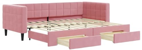 vidaXL Tagesbett, Ausziehbar Schlafsofa mit Schubladen, Bettsofa Gästebett für Schlafzimmer Wohnzimmer, Sofa Bett Ausziehbett, Rosa 80x200 cm Samt