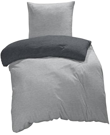 one-home Winter Bettwäsche Biber Meliert Baumwolle Flanell Kuschelig Flauschig Warme Weiche Melange Modern, Größe:2 teilig 135x200 cm, Farbe:grau/anthrazit