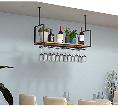 Hängendes Weinglasregal, Hängeregal, Decken-Weinregal/Hängeregal-Kombination, modernes Loft-Weinglasregal, mit Zaun-Design, um zu verhindern, DASS Gegenstände herunterfallen. Heimdekoration