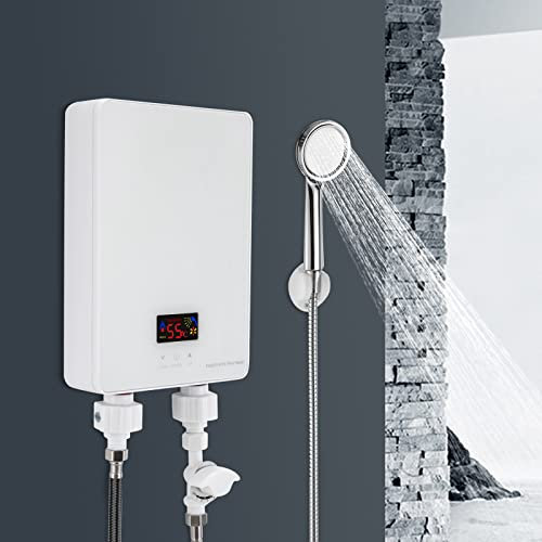 DSYOGX Mini chauffe-eau électrique instantané 6000 W - 230 V - En acier inoxydable - Sans réservoir - Avec panneau LED - Blanc