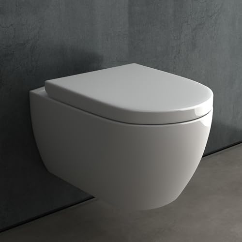 Alpenberger WC avec fonction bidet | WC de douche | Couvercle de toilette en forme de D | WC suspendu avec douche intime | Bidet WC mural compatible Geberit (7100 U)