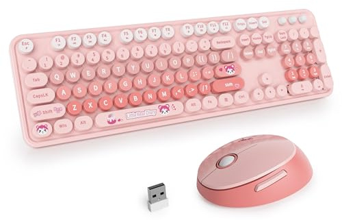SOLIDEE kabellose Tastatur und Maus-Kombination, Schreibmaschinentastatur, 2.4GHz runde Tastenkappe, 104 Tasten, ergonomisch, Amerikanisch QWERTY, Diary Pink