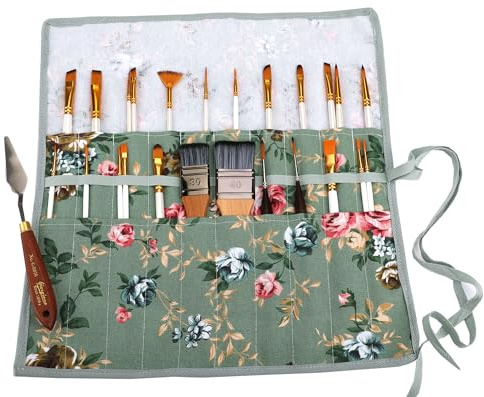Amoyie Abaría Juego de Pinceles para Pintar, 10 Unidad Pinceles Pintura con Lona Estuche para Acrilica, Acuarela, Gouache, Óleo, Nylon Cepillo para Niños y Adults