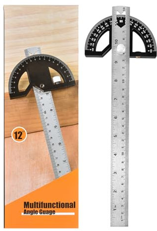 Protractor Angle Ruler, Adjustable Stainless Steel Angle Gauge with 0-180 Degrees Measuring Tool for Home Improvement (Black-12inch-Alloy)