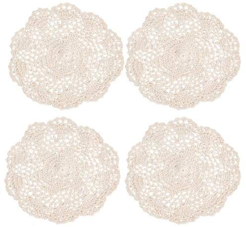 NICENEEDED 4 Pieza de Tapetes de Ganchillo Vintage, Posavasos Redondos de Algodón de 8 Pulgada, Tapete de Taza con Forma de Flor de Manteles Individuales de Mesa de Encaje de Ganchillo Hechos A Mano