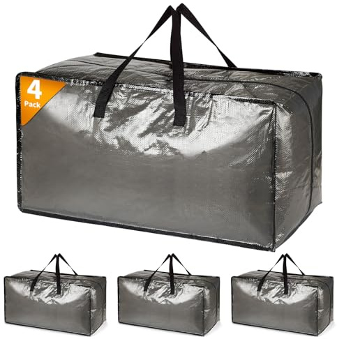 4 paquetes de cajas de almacenamiento extra grandes resistentes con tapas para mudanzas, grandes contenedores plegables y resistentes para ropa, bolsa de caja para debajo de la cama